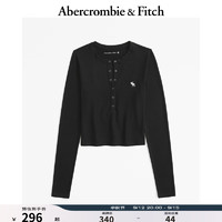 ABERCROMBIE & FITCH女装 24秋季经典小麋鹿辣妹圆领亨利式长袖T恤KI139-4667 黑色 M (165/96A)