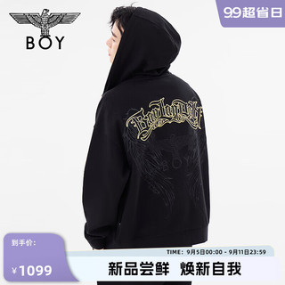 BOY LONDON秋24男女同款翅膀暗纹黑金潮酷连帽开衫卫衣外套N06020 黑色 XS