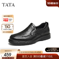 他她（TATA）商务休闲皮鞋男士黑色一脚蹬懒人鞋2024秋季TFA02CM4 黑色 40