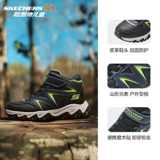 Skechers斯凯奇儿童户外鞋高帮靴秋冬时尚魔术贴男大童防滑跑步鞋406391L 海军蓝色/柠檬色/NVLM 39.5码