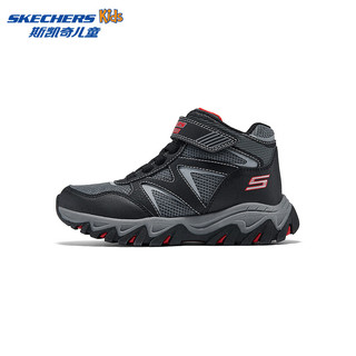 Skechers斯凯奇儿童户外鞋高帮靴秋冬时尚魔术贴男大童防滑跑步鞋406391L 黑色/炭灰色/BKCC 30码