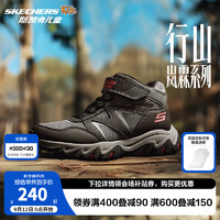 Skechers斯凯奇儿童户外鞋高帮靴秋冬时尚魔术贴男大童防滑跑步鞋406391L 黑色/炭灰色/BKCC 30码