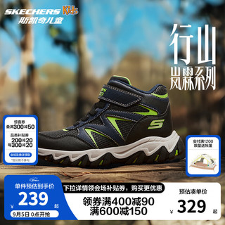 Skechers斯凯奇儿童户外鞋高帮靴秋冬时尚魔术贴男大童防滑跑步鞋406391L 海军蓝色/柠檬色/NVLM 39.5码