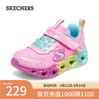 斯凯奇（Skechers）女孩休闲通勤风搭扣灯鞋302684N 粉红色/多彩色/PKMT 23码