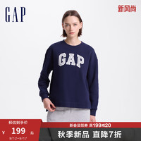 Gap女装2024秋季碳素磨毛字母大logo抓绒卫衣休闲上衣634496 海军蓝 170/88A(L) 亚洲尺码