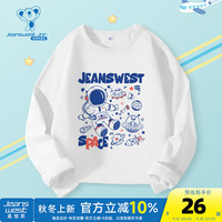 真维斯男童2024秋季太空飞人图案潮酷流行男孩圆领长袖T恤JU 白210A 160cm