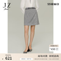 玖姿（JUZUI）摩登千鸟纹半身裙腰裙女装2024秋季JWDQ20207 格黑 L