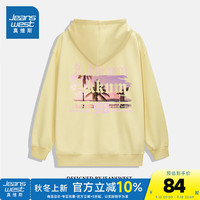 真维斯女装2024秋季 宽松个性印花开衫连帽卫衣外套女G2 嫩黄色8480 180/100A/XL