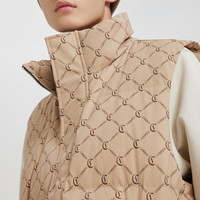 卡宾男装90鸭绒羽绒马甲2024秋冬LOGO老花宽松外套保暖舒适H 卡其色35 48