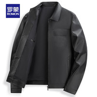 罗蒙(ROMON)绵羊皮男士真皮皮衣秋季商务休闲简约百搭翻领外套 黑色 175