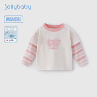 JELLYBABY秋装女童T恤5A抑菌2024中大童上衣假两件纹拼接袖内搭衣服