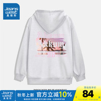真维斯女装2024秋季 宽松个性印花开衫连帽卫衣外套女G2 花灰色8080 170/88A/M
