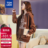 唐狮 TONLION卫衣女2024秋季女连帽前胸花朵长袖卫衣TB 棕色 L