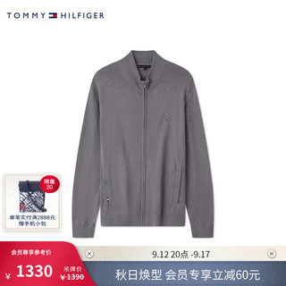 TOMMY HILFIGER24秋冬男装丝羊绒混纺小绣标拉链针织开衫外套38758 深灰色P7D S