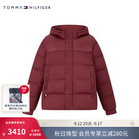 TOMMY HILFIGER 24秋冬男装户外通勤连帽鸭绒面包服羽绒服外套36569 深红色VLP M