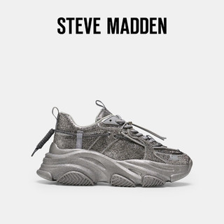 史蒂夫·马登 STEVE MADDEN 2024年秋冬 女鞋潮酷水钻系带休闲运动鞋跑步鞋 银色 37.5