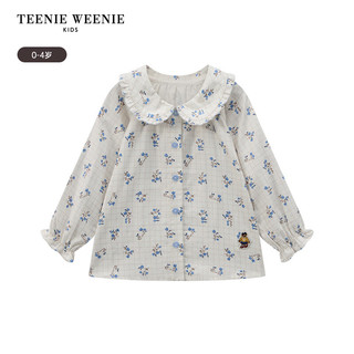 Teenie Weenie Kids小熊童装24秋女宝宝碎花格纹翻领长袖衬衫 乳白色 80cm