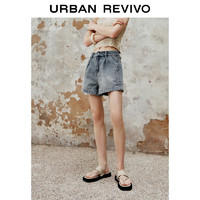 URBAN REVIVO UR2024秋季新款女装时尚休闲百搭洗水压褶牛仔短裤UWM840011