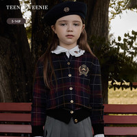 Teenie Weenie Kids小熊童装24秋冬新款女童短款格纹圆领羊毛毛衣