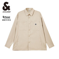 杰克·琼斯（JACK&JONES）杰克琼斯秋季尖领纽扣门襟背部字母刺绣胶印长袖衬衫男装 E11卡其色 常规 175/96A/M