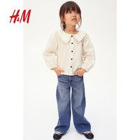 H&M2024秋季童装女童衬衫透气梭织棉质有领上衣1235015 奶油色/波点 90/52 1.5-2Y