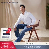 TOMMY HILFIGER【柔软府绸】24秋冬男女同款纯棉休闲条纹衬衫78JA910 【纯色绣标衬衫】-白色YCI L （：150-165斤）