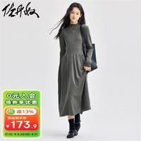 佐丹奴裙子女小高领毛衣裙收褶下摆长袖针织连衣裙女13464762 06暗灰 S