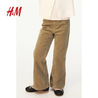 H&M童装女童2024秋季喇叭灯芯绒打底长裤1233253 黑色 135/60