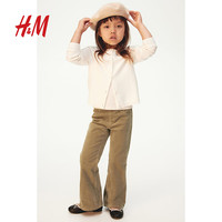 H&M童装女童2024秋季喇叭灯芯绒打底长裤1233253 卡其绿 120/53