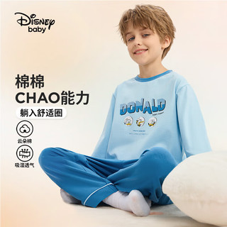 迪士尼（Disney）童装男童针织圆领长袖睡衣儿童纯棉家居服套装2024年春秋 蔚蓝 140cm