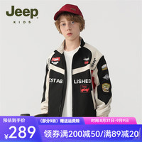 Jeep吉普童装男童赛车服夹克2024年秋季防风防水儿童户外机车外套 黑色 175cm 【身高170-180】