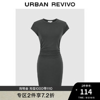 URBAN REVIVO 女装简约气质捏褶修身短袖连衣裙 UWL740059 深灰 XS