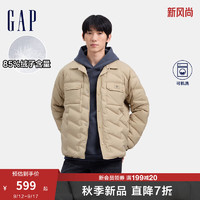 Gap男装2024秋季衬衫式翻领多口袋羽绒服简约轻盈外套637324 卡其色 185/104A(XXL) 亚洲尺码