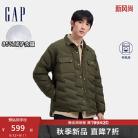 Gap男装2024秋季衬衫式翻领多口袋羽绒服简约轻盈外套637324 军绿色 185/104A(XXL) 亚洲尺码