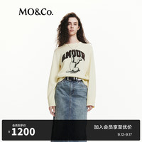 MO&Co.2024秋100%绵羊毛美式趣味小熊宽松圆领毛衣MBD3SWTT10 浅黄色 S/160