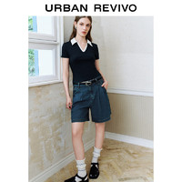 URBAN REVIVO UR2024秋季新款女装时尚休闲简约撞色翻领短袖T恤UYY440018