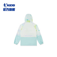 乔丹QIAODAN童装女童外套儿童风衣2024秋季大童运动外衣 白色/慕颜蓝满印 130cm