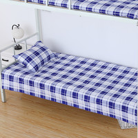 Liuei 柳伊 宿舍蓝白格子纯棉床单单件单人上下铺蓝色褥单子被单大学生学校用