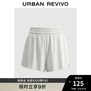 URBAN REVIVO UR2024秋季女装简约运动休闲松紧腰超宽松短裤UYY640005# 米白 L