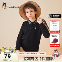 暇步士（Hush Puppies）童装儿童男女童上衣春秋款简约时尚百搭长袖POLO衫 钻石黑B款 偏薄 120cm