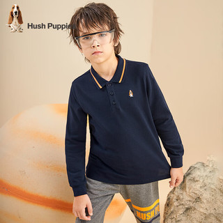 暇步士（Hush Puppies）童装儿童男女童上衣春秋款简约时尚百搭长袖POLO衫 藏蓝A款 偏薄 140cm