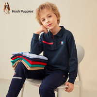 暇步士(Hush Puppies)童装儿童男女童上衣春秋款简约时尚百搭长袖POLO衫 藏蓝E款 偏薄 120cm