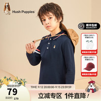 暇步士(Hush Puppies)童装儿童男女童上衣春秋款简约时尚百搭长袖POLO衫 藏蓝I款 偏薄 105cm