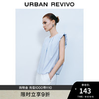 URBAN REVIVO 女士简约气质压褶小飞袖短袖罩衫衬衫 UWG240189 蓝色 XL