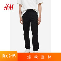 H&M 男装休闲裤春季轻户外机能工装慢跑裤修身长裤1200796 黑色 175/96