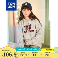 唐狮(TonLion)唐狮2024早秋连帽卫衣女趣味文字印花设计感潮流卫衣外套dx 灰 2XL