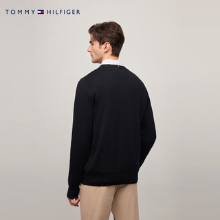 TOMMY HILFIGER【纯色V领】男纯棉休闲打底衫针织毛衣J8323/57349 【小V领绣标毛衣】-黑色083 XS