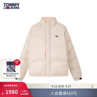 TOMMY JEANS24秋冬男复古刺绣鸭绒立领短款面包服羽绒服外套20374 米白色ACG XS