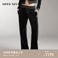 MISS SIXTY2024秋季针织长裤女抽绳松紧腰直筒裤休闲运动风 黑色 M