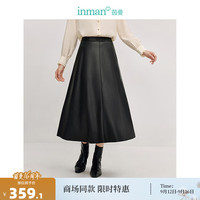 茵曼（INMAN）简约PU皮半身裙2024秋季女装显瘦百搭A字裙 黑色 L